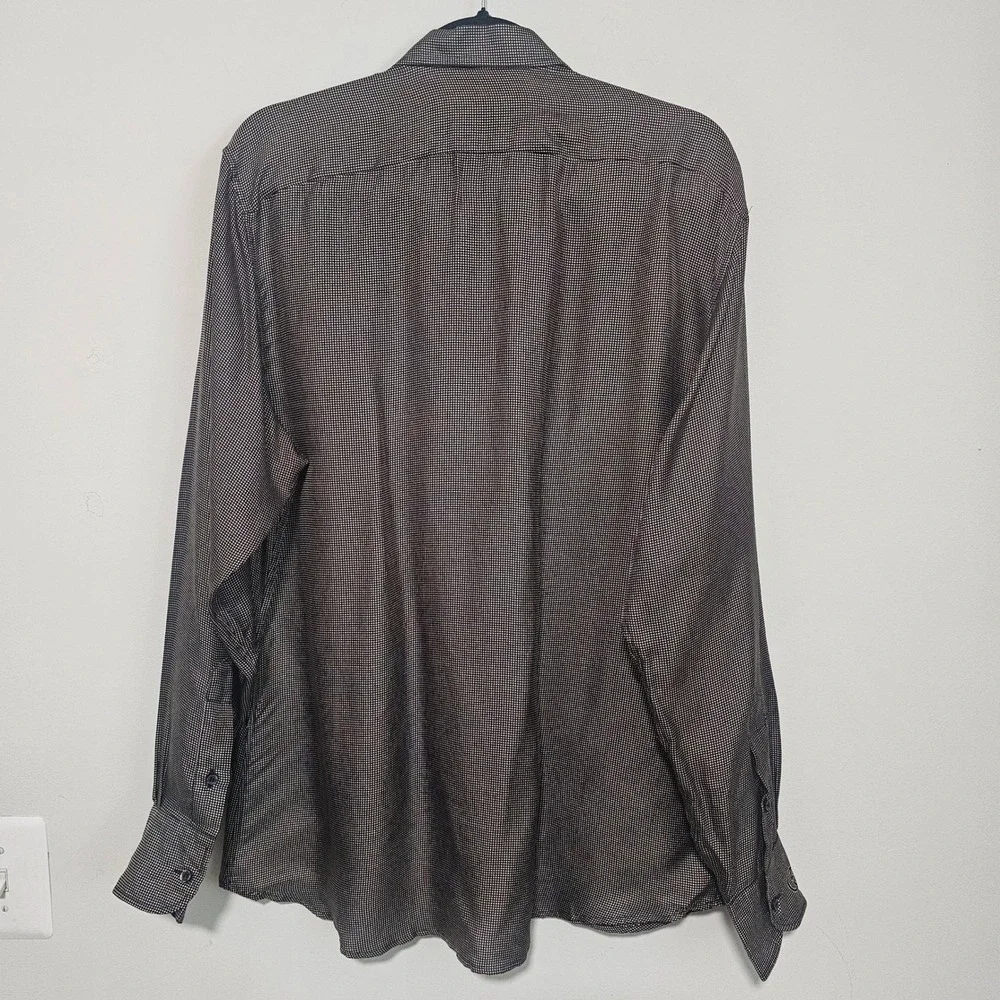 Gucci Mens Silk‎ Button Down Shirt 43/17 Brown Micro Dot GG Logo Pocket Italy